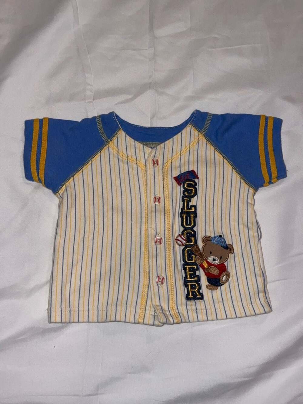Baby Okie Dokie Lil Slugger Baseball Graphic Short Sleeve Button-Up Shirt